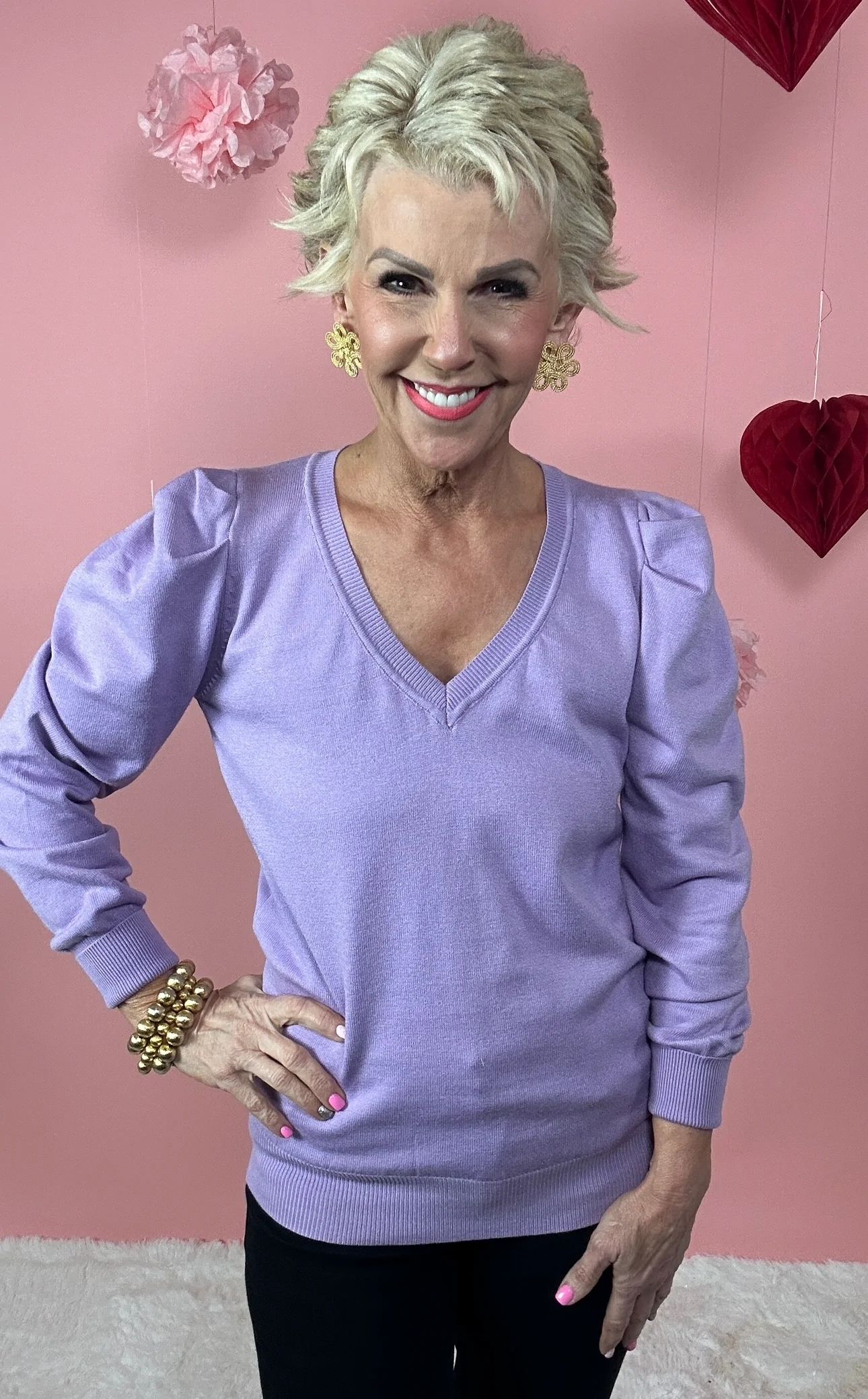 Lavender Top With Puff Sleeve | Peppered with leopard