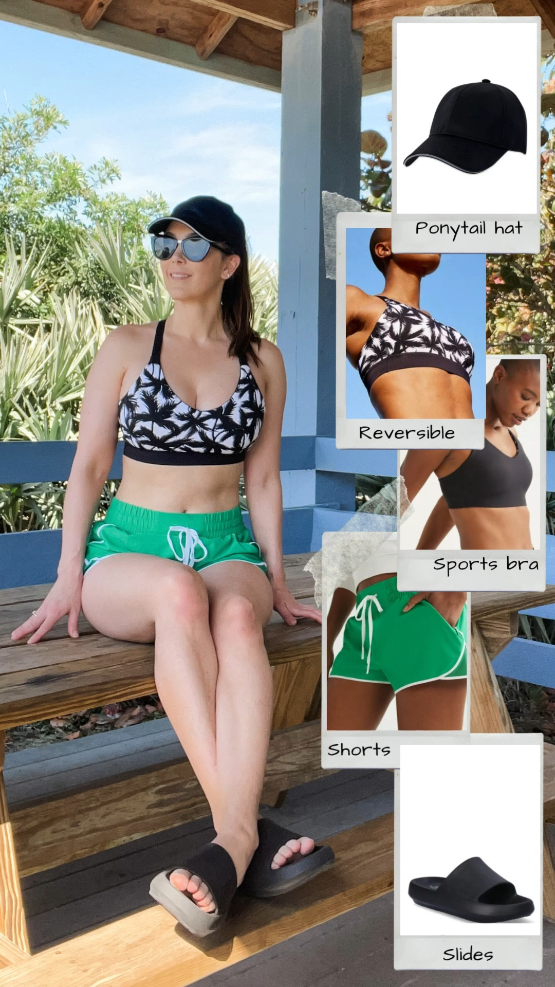 I only brought two bikinis on vacay but didn’t want to miss out on a third beach day so my gf suggested a @Walmart run. I hadn’t been there in years and was surprised to find a head to toe beach vibes fit. The shorts are pocketed, sports bra reversible, and the hat  has a hidden slit to pull a pony if any size or height through. The slides are a perfect fit for the beach.

#beach #baseballcap #wotkout #fitness #shorts #sportsbra #outfit #fitnessoutfit #beachoutfit #summer #beachtime