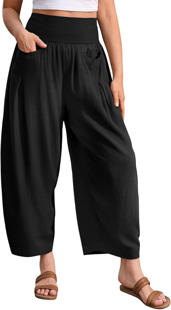 TARSE Women’s Linen Harem Pants Loose Fit Boho Casual Trousers Wide Leg Lounge Pants with Pocke... | Amazon (US)