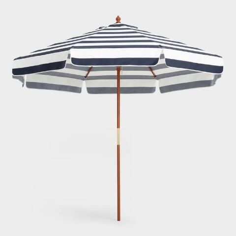 Navy and White Stripe Scalloped 9 Ft Umbrella Canopy | World Market