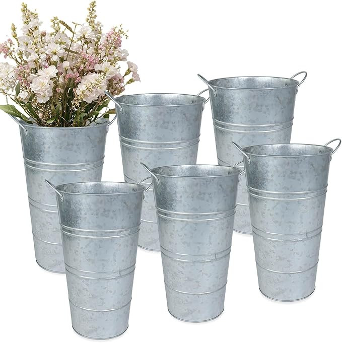 12 Inch Galvanized Metal Vases for Flowers - 6 Pcs Farmhouse Decorative Tall Flower Bucket with H... | Amazon (US)