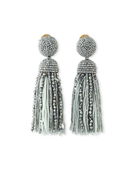 Oscar de la Renta Short Bead & Silk Tassel Clip-On Earrings | Neiman Marcus