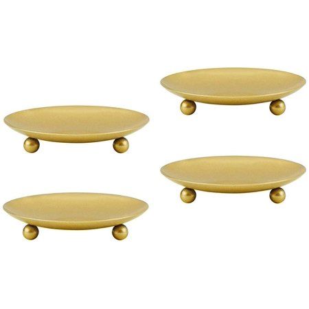 Pillar Candle Plates 4Pcs Gold Iron Round Candle Tray Pedestal Candle Stand for Candles for Dining W | Walmart (US)