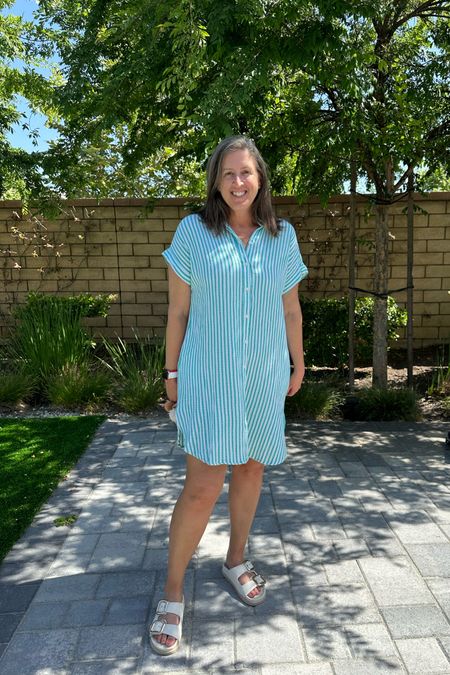 Women's Short Sleeve Mini Shirtdress - Universal Thread™ Green Striped 

#LTKMidsize #LTKShoeCrush #LTKOver40