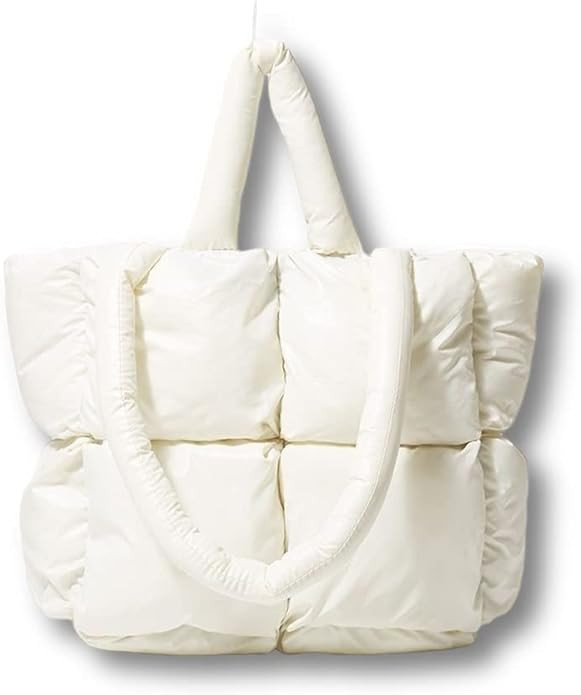 Puffer Tote Bag, Trendy Luxury Chic Quilted Large Padded Designer Handbags for Women Cotton Winte... | Amazon (US)