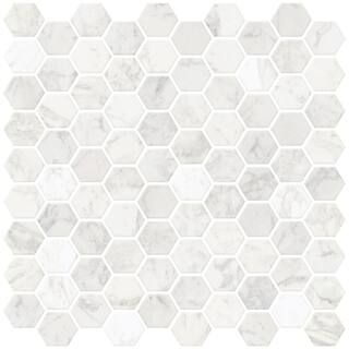 InHome White Hexagon Vinyl Marble Peel Stick Backsplash Tiles NH2359 | The Home Depot