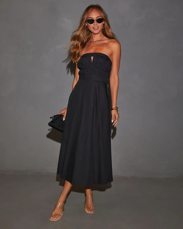 Ryann Strapless Front Cutout Midi Dress | VICI