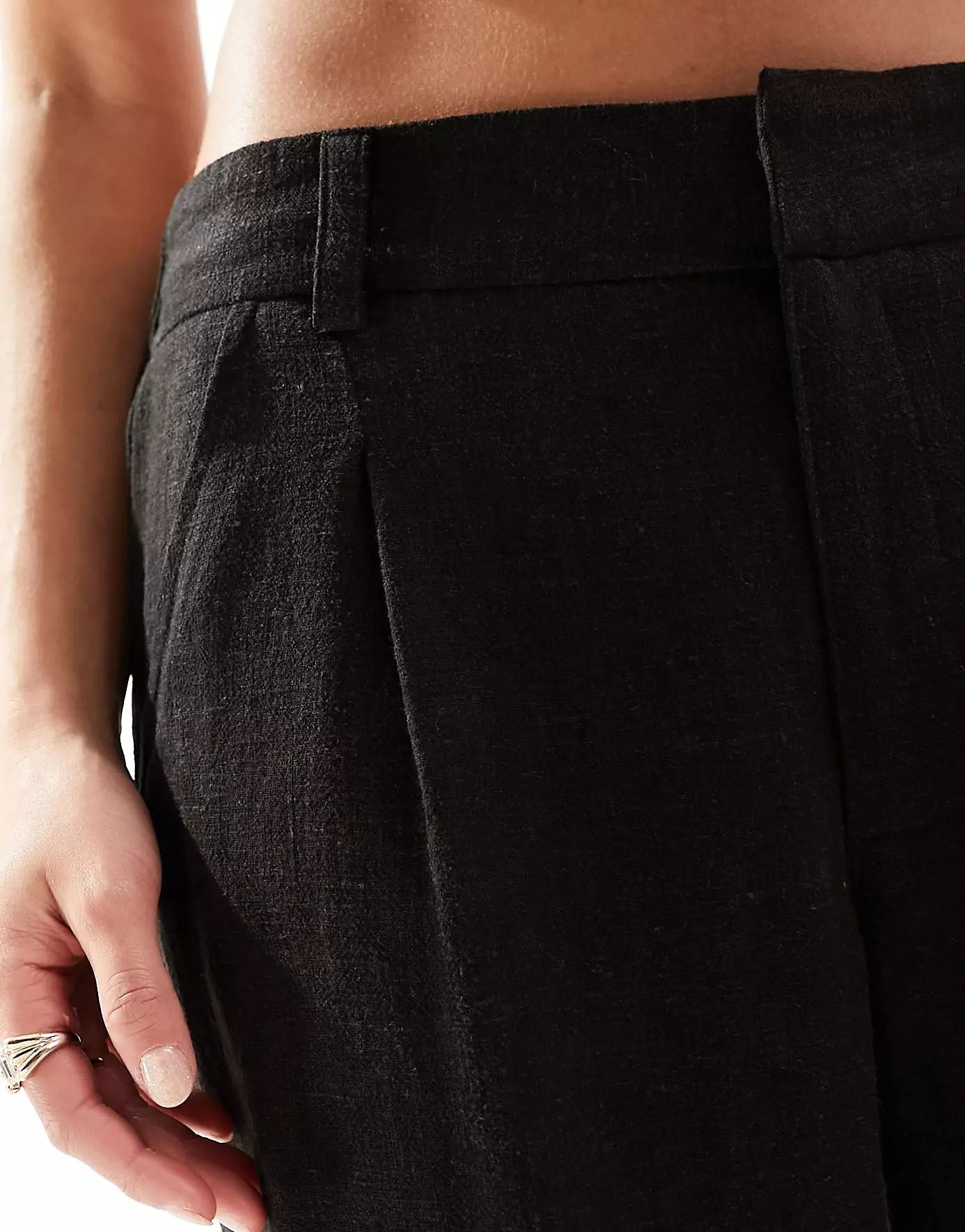 ASOS DESIGN Petite Wide leg dad trouser with linen in black | ASOS | ASOS (Global)