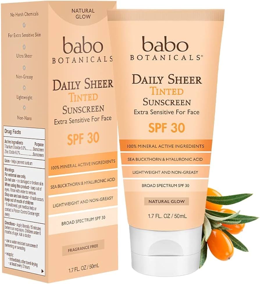 Babo Botanicals Daily Sheer Moisturizing Mineral Tinted Sunscreen SPF 30, Natural Glow, Unscented... | Amazon (US)