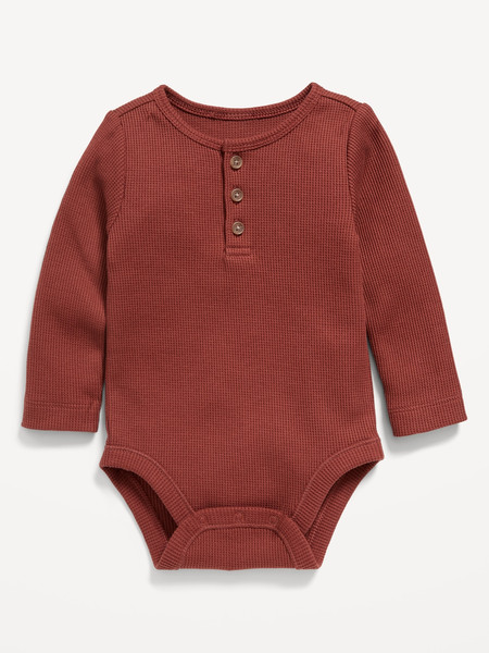 Long-Sleeve Thermal-Knit Henley Bodysuit for Baby | Old Navy (US)