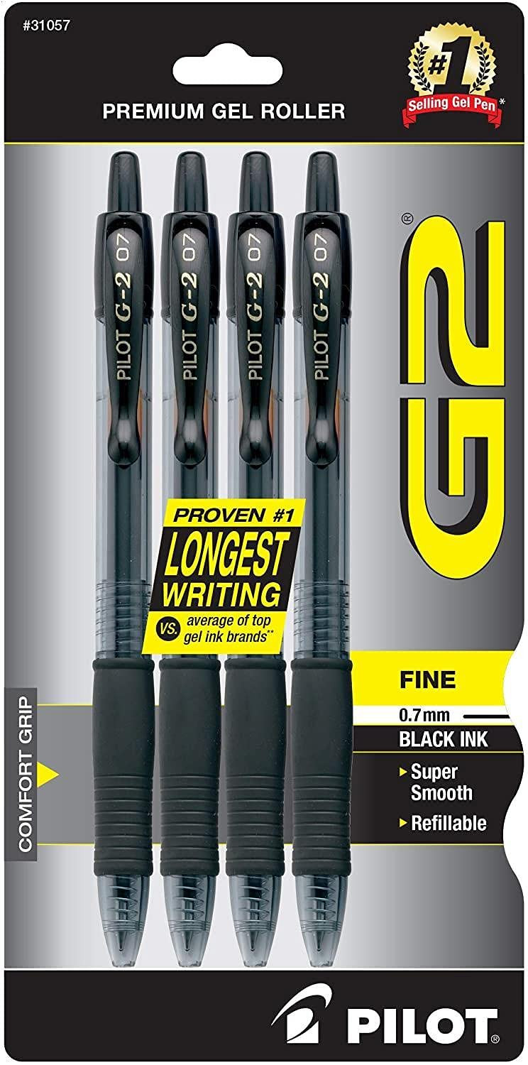 Pilot G2 Premium Gel Roller Pens 0.7, Fine Point Smooth Writing Pens Black, Pack of 4 | Amazon (US)