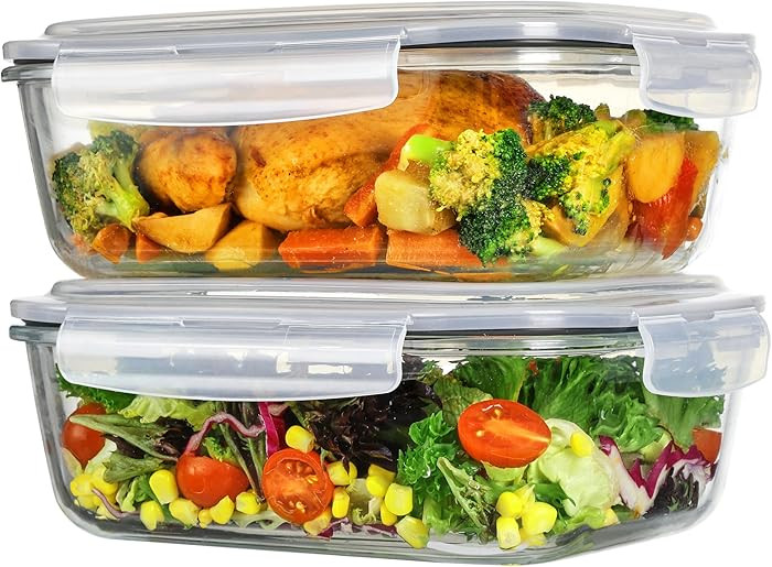 Vtopmart 2Pack 2260ml/ 76.4oz Large Glass Storage Containers, Meal Prep Food Container Set, Grey | Amazon (US)