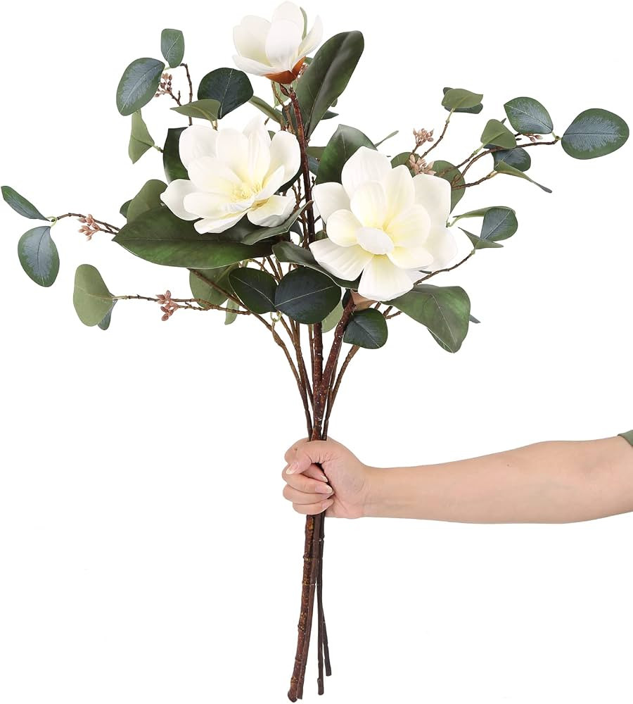 Artificial Magnolia Flowers Combo Artificial Eucalyptus Stems 28" Latex Real Touch Magnolia Flowe... | Amazon (US)
