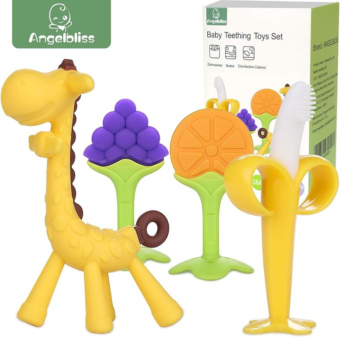 ANGELBLISS Baby Teething Toy Set/Silicone BPA Free Natural Organic Freezer Safe Teething Toys for... | Amazon (US)