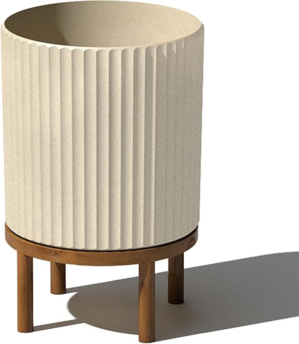 Veradek Demi Series Round Planter w/ Stand for Porch/Patio | Durable Plastic-Concrete & Wooden St... | Amazon (US)