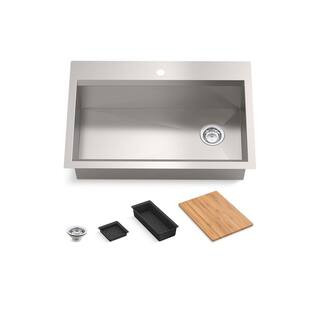 Lassen 33 in. Drop-in Single Bowl Stainless Steel Kitchen Workstation Sink with Accessories | The Home Depot