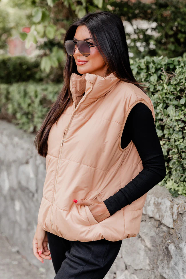 My Eyes On You Tan Oversized Puffer Vest | Pink Lily