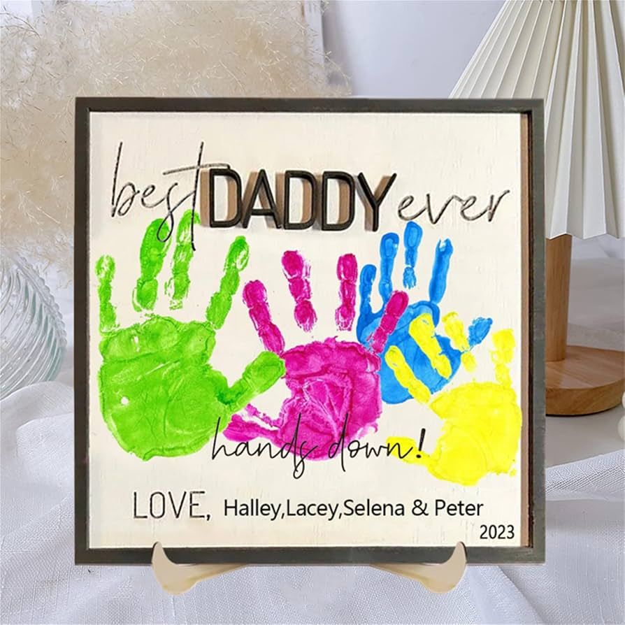 Best Dad Ever Hands Down Sign Personalized Father's Day DIY Handprint Wooden Plaque with Kid's Na... | Amazon (US)