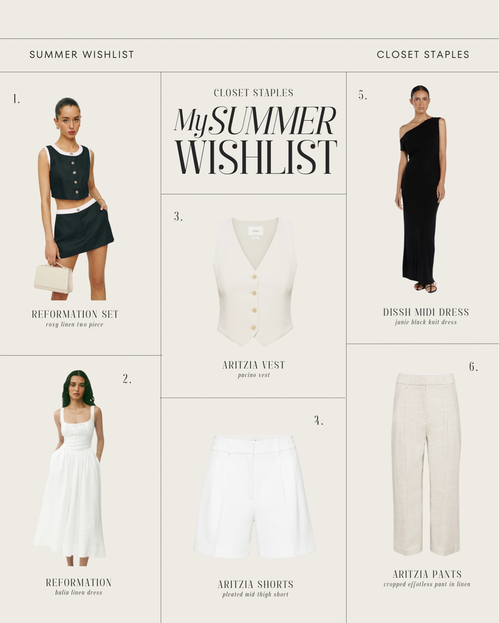 Summer wishlist - closet staples 

#LTKbeauty #LTKstyletip #LTKworkwear
