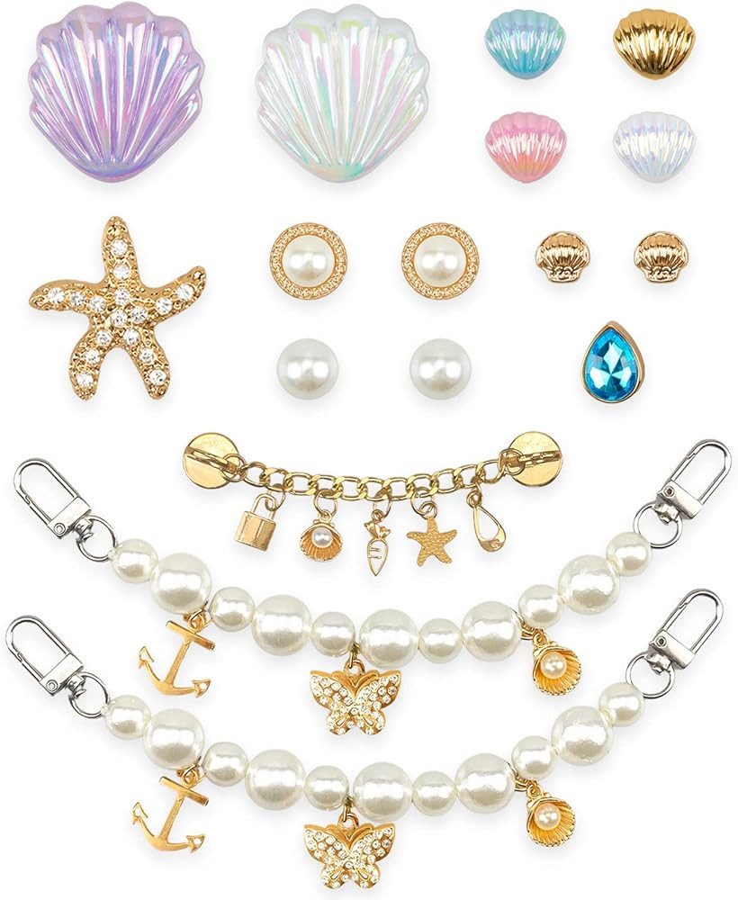 17Pcs Bling Cute Shoe Charms Shell Pearls Ocean Style Seashells Pearls Starfish Shoe Decoration f... | Amazon (US)