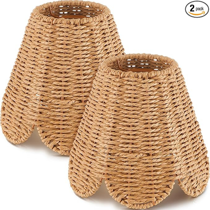 Glooglitter Small Clip-on Chandelier Rattan Lamps Set Shade Scalloped Lampshade 3"top x 6"bottom ... | Amazon (US)