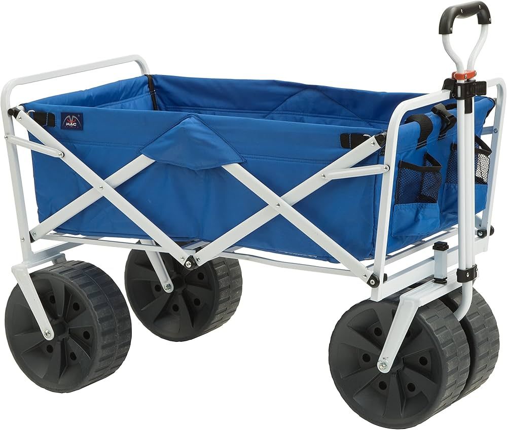 Mac Sports Heavy Duty Collapsible Folding All Terrain Utility Beach Wagon Cart, Blue/White | Amazon (US)