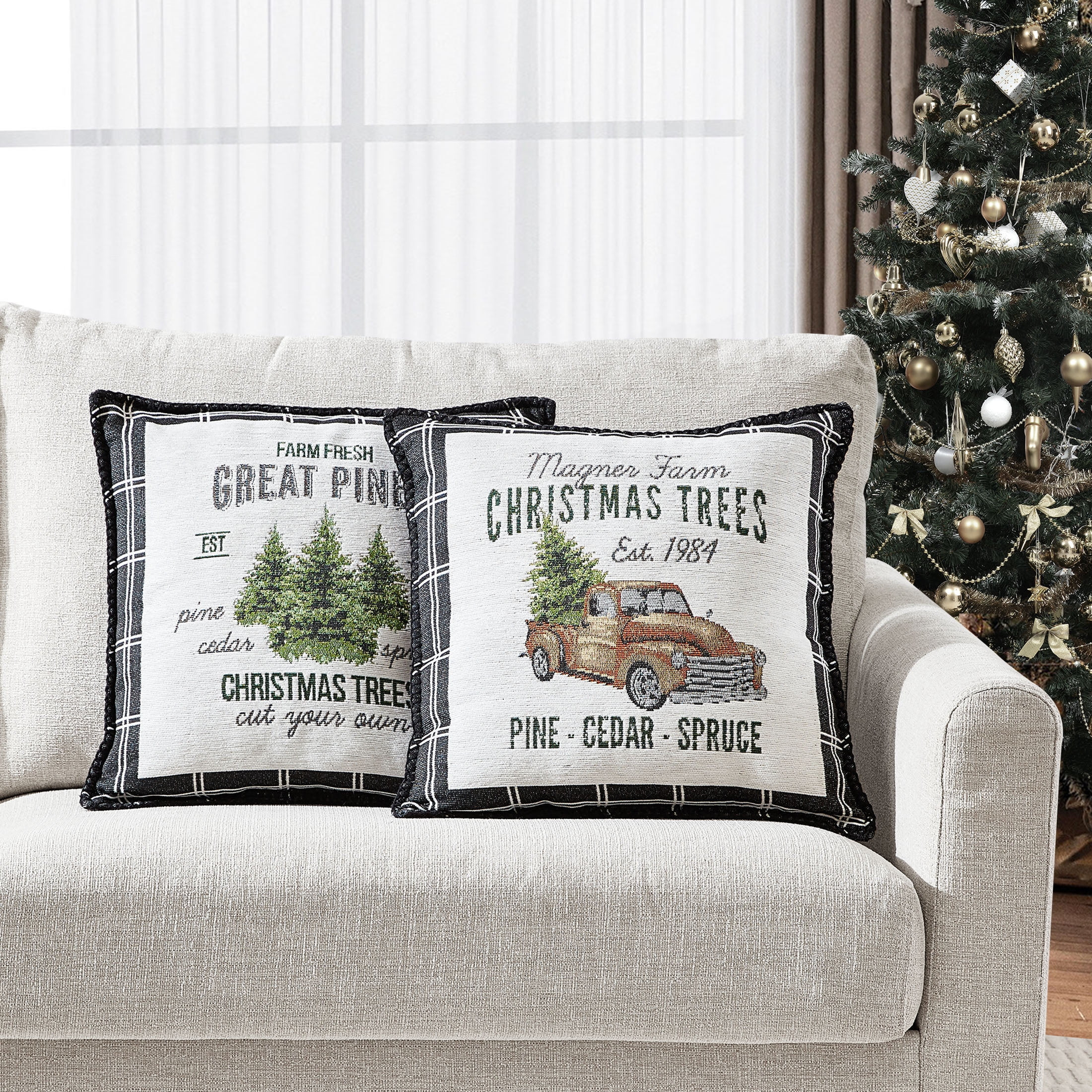 Mainstays 17" x 17" Farmhouse, Contemporary, Traditional White, Green, Brown, Multi-color Tree Ch... | Walmart (US)