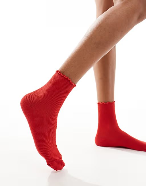 Topshop ribbed frill socks in red | ASOS | ASOS (Global)