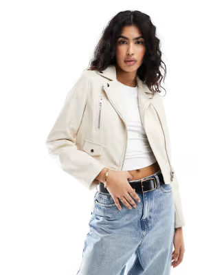 ASOS DESIGN ultimate faux leather biker jacket in white | ASOS (Global)