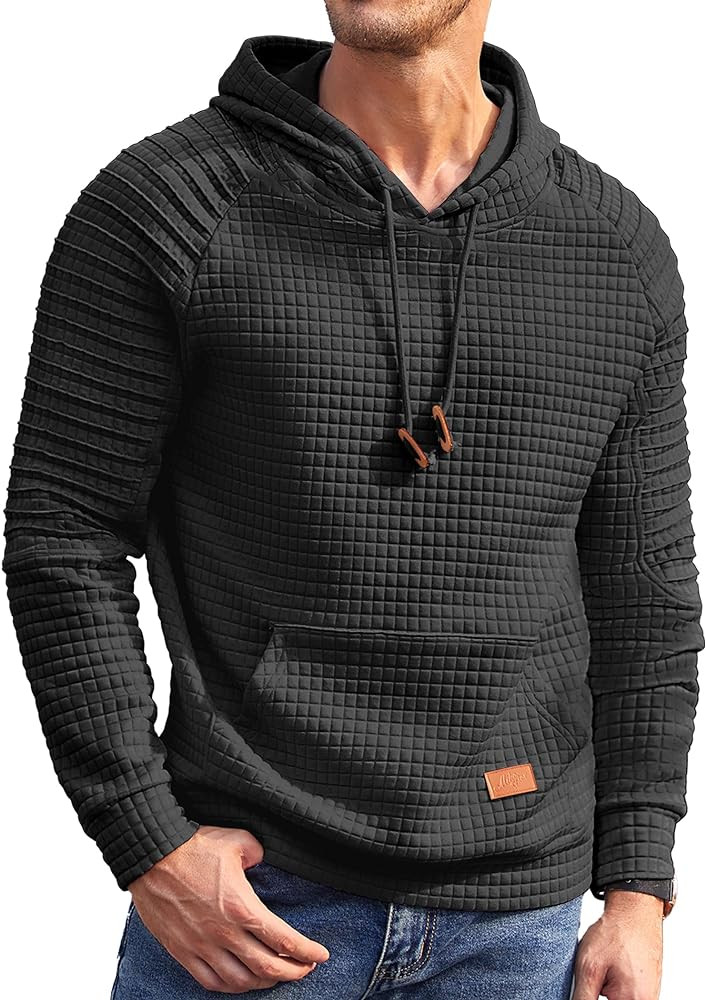 COOFANDY Mens Hoodies Pullover Casaul Long Sleeve Drawstring Waffle Knit Hooded Sweatshirt with K... | Amazon (US)