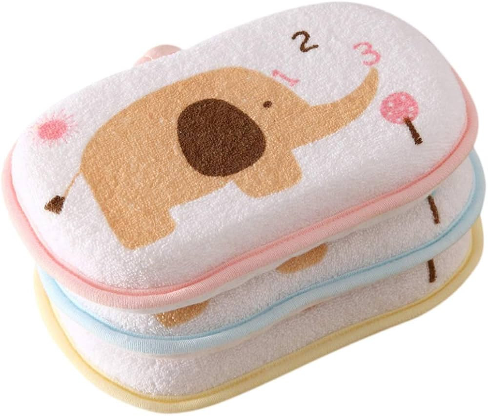 Lurrose 3PCS Baby Bath Sponge Cartoon Elephant Soft Cotton Scrubber Bath Brush Rubbing Towel for ... | Amazon (US)