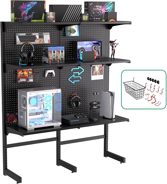 JWX Freestanding Gaming Pegboard Shelf, 300 lb Capacity, 57.5 x 74 in | Amazon (US)