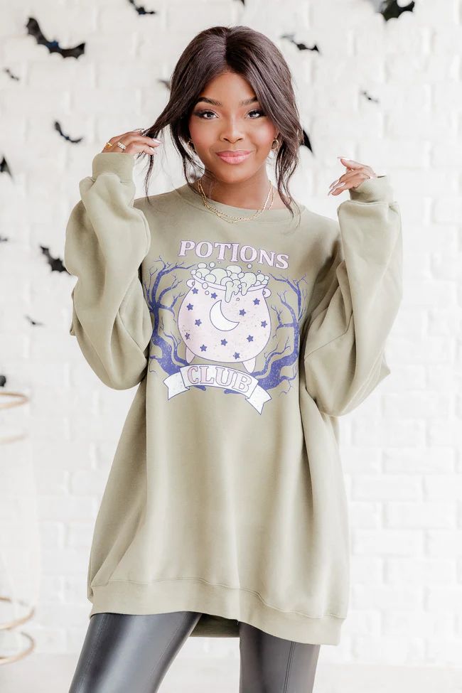 Potions Club Olive Oversized Graphic Sweatshirt | Pink Lily