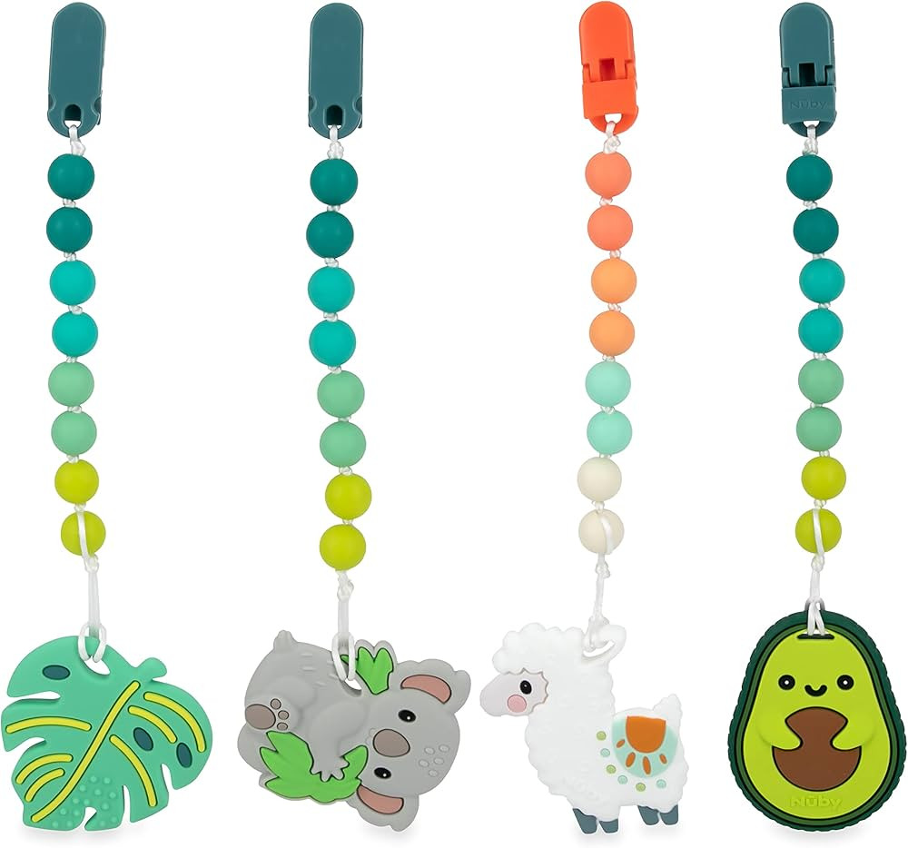 Nuby All Silicone Teether with Bonus Silicone Pacifinder with Clip - 3+ Months, 1pk, Assorted Neu... | Amazon (US)