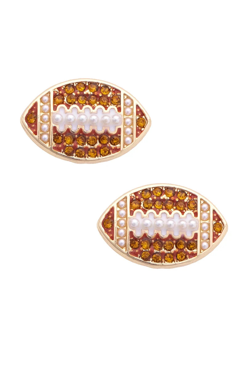 PREORDER 9/23: Pave Football Stud Earrings in Shiny Gold | CANVAS