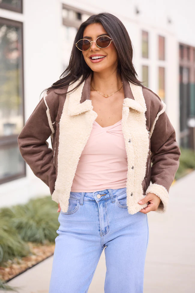 Orion Brown Reversible Faux Suede Jacket | Pink Lily