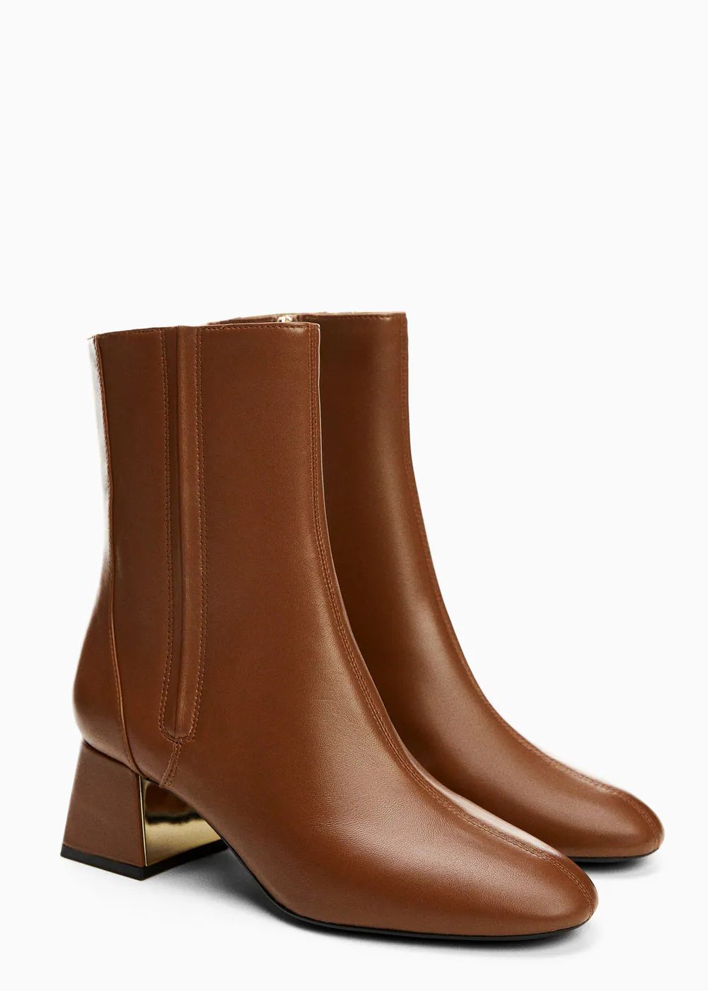 Metallic heel leather ankle boots -  Women | Mango USA | MANGO (US)