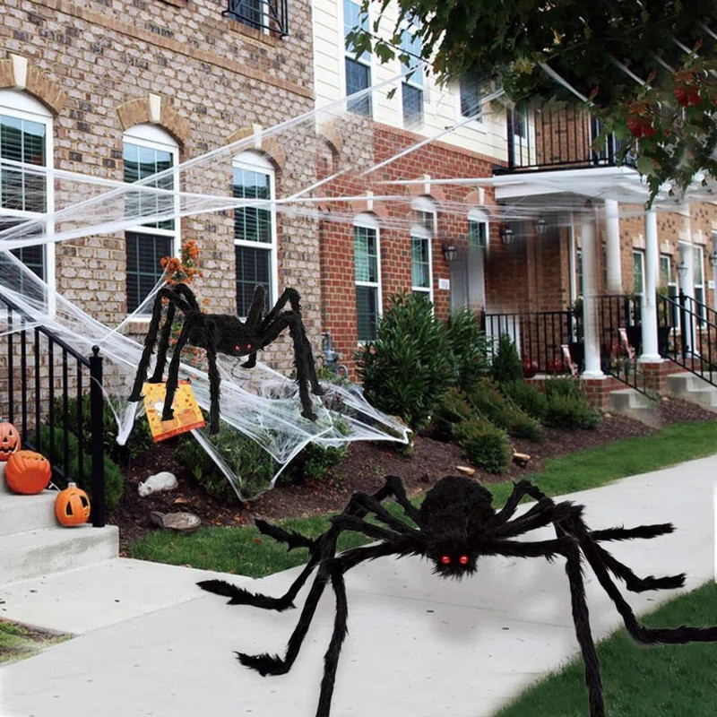 The Holiday Aisle® 2 Pcs Hairy Giant Spider Outdoor Decorations Realistic Halloween Spider & Rev... | Wayfair North America