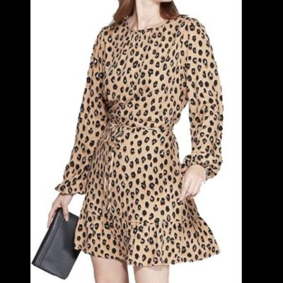 A New Day Mini Dress Long Sleeve Leopard Print Dress NWT M | eBay US