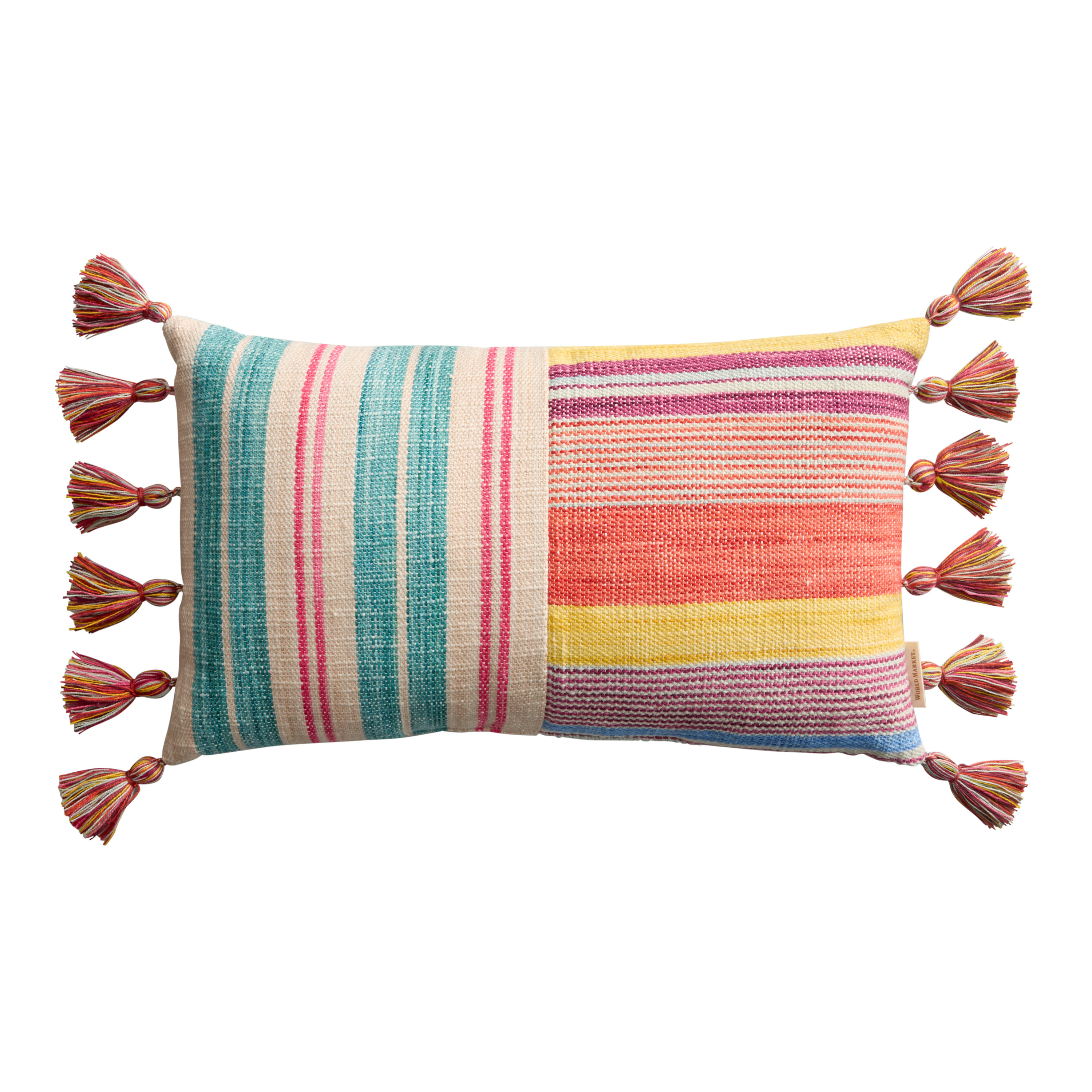 Multicolor Stripe and Tassel Indoor Outdoor Lumbar Pillow | World Market