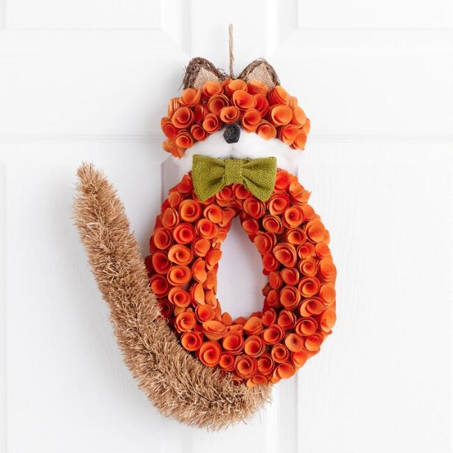 Pier Place Harvest Wood Curl Fox Shaped Wreath | World Market