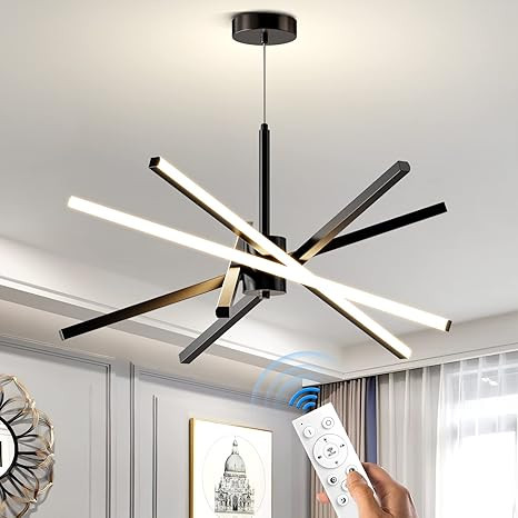 Modern Sputnik Chandelier Ceiling 82W LED Black Pendant Light Embedded Mount Chandeliers Dining R... | Amazon (US)