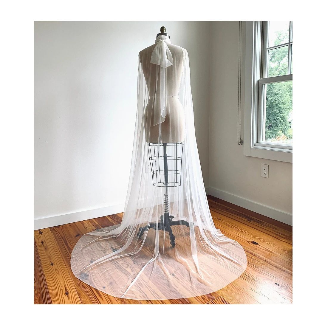 the high-neck tulle bridal cape with train - ivory | Wedding Cape, Mesh Overlay, Bridal Cloak, Mi... | Etsy (US)