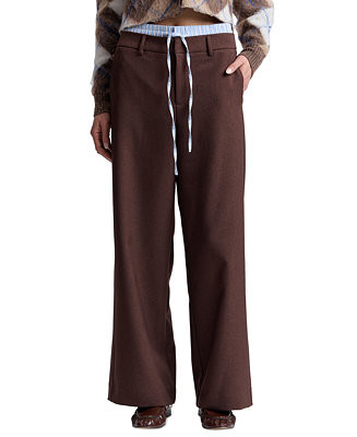 Women's Double-Waistband Wide-Leg Pants | Macy's