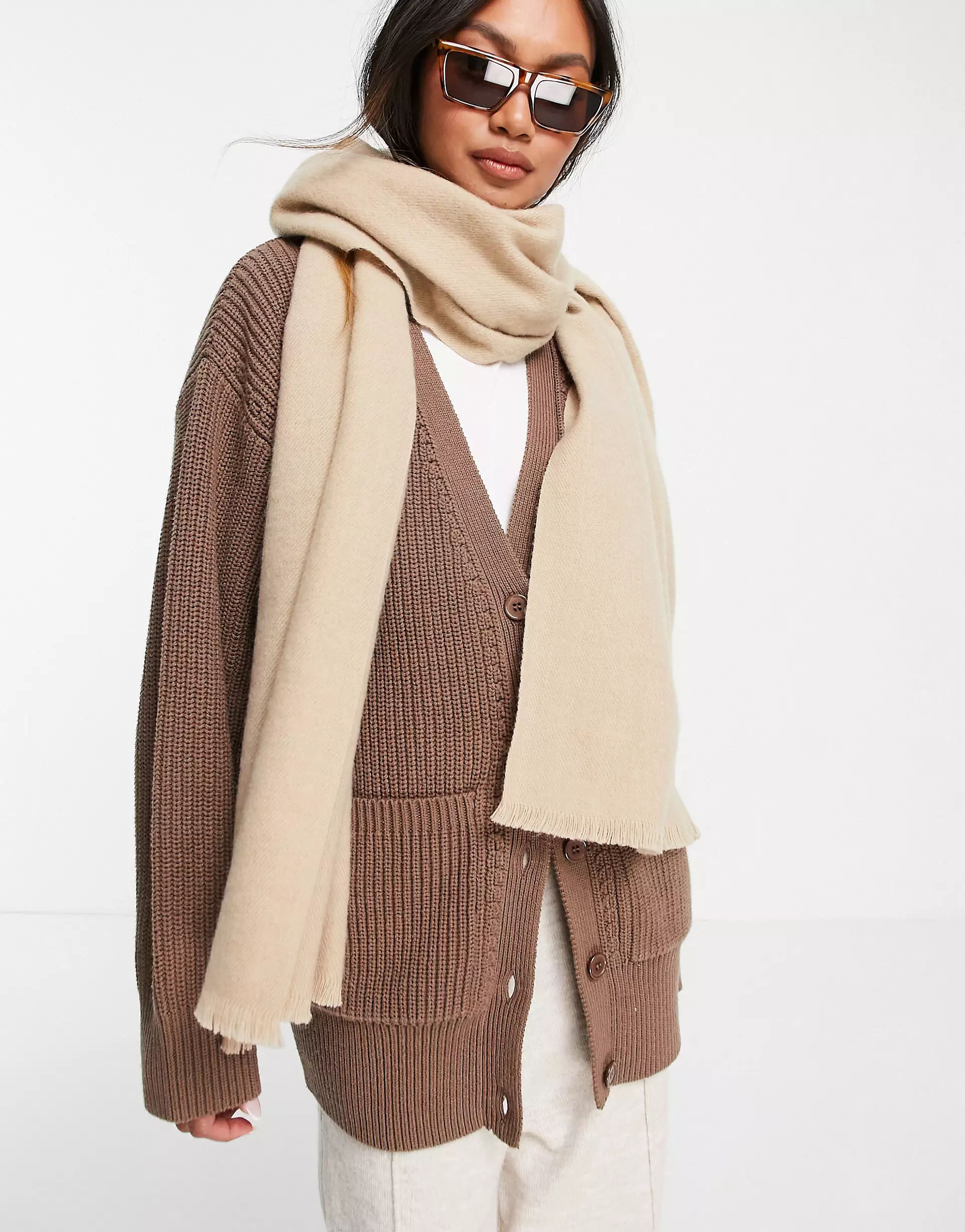 ASOS DESIGN scarf with raw edge in stone | ASOS (Global)