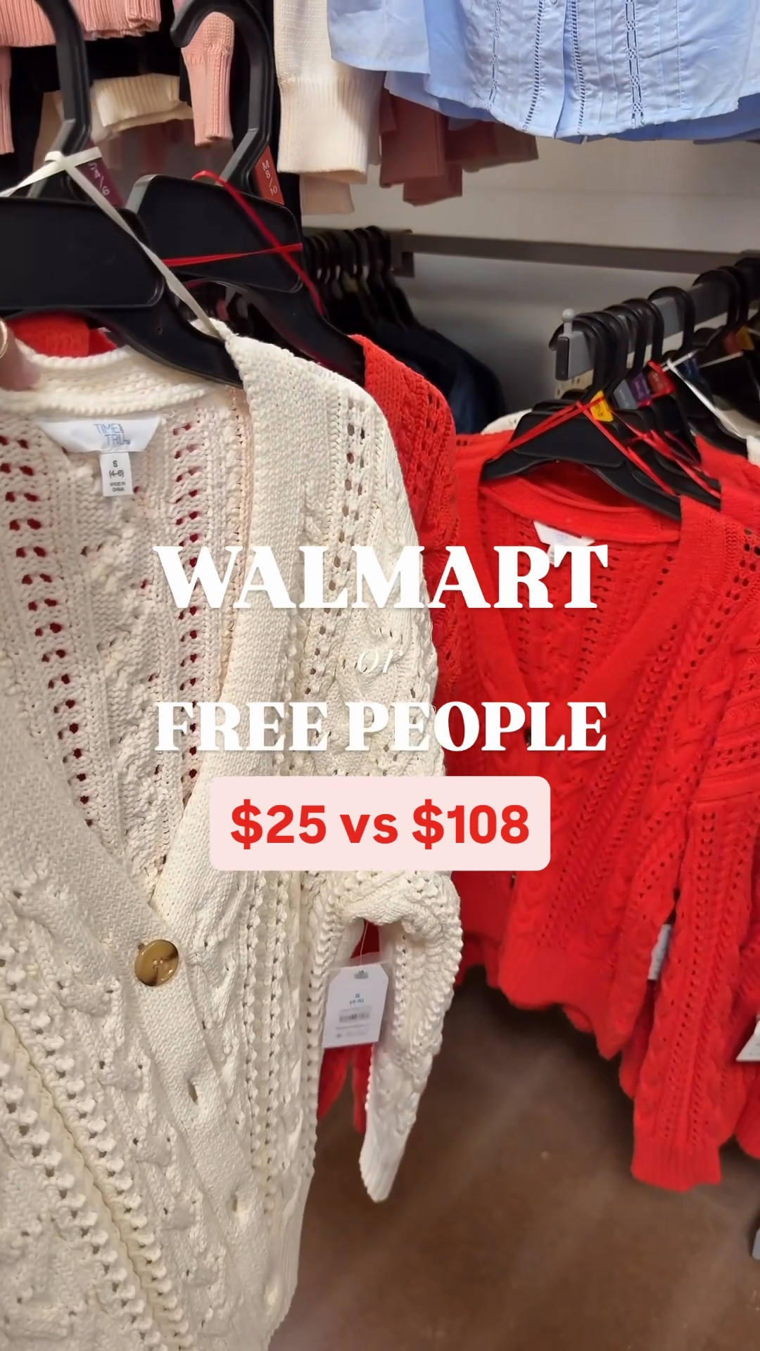 Ummmmm okay Walmart!❣️ Out here lookin like Free People! 
Don’t go spending $108 on the FP Cable Knit Cardi (like I did…) when you can get a nearly identical version for $25 at Walmart. 
This is my favorite Walmart purchase of Spring! I’ve already worn mine a ton. 🤍🍒

Size: S / TTS / 5’5” / 120lbs 