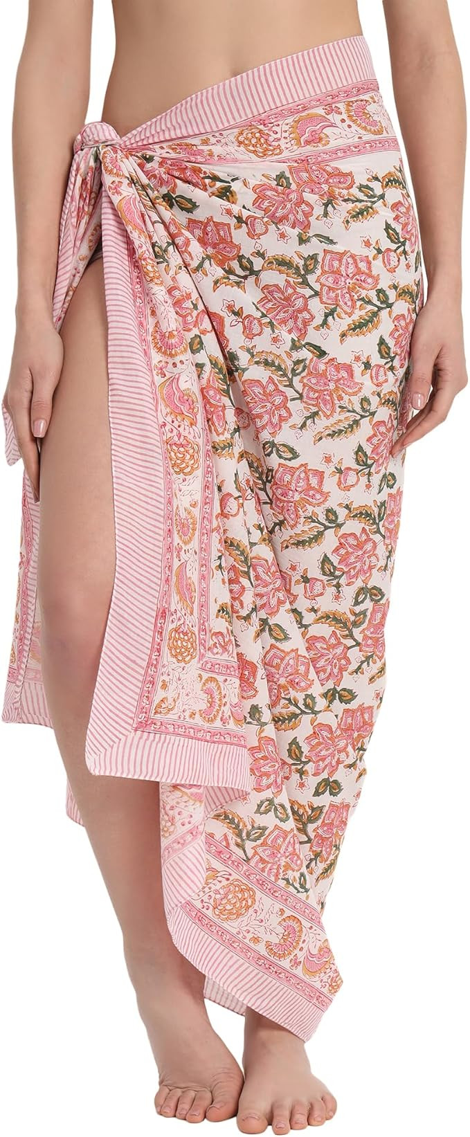 Swimsuit Beach Sarong Cover Ups for Swimwear Women-Hand Print Wrap Skirt | Amazon (US)