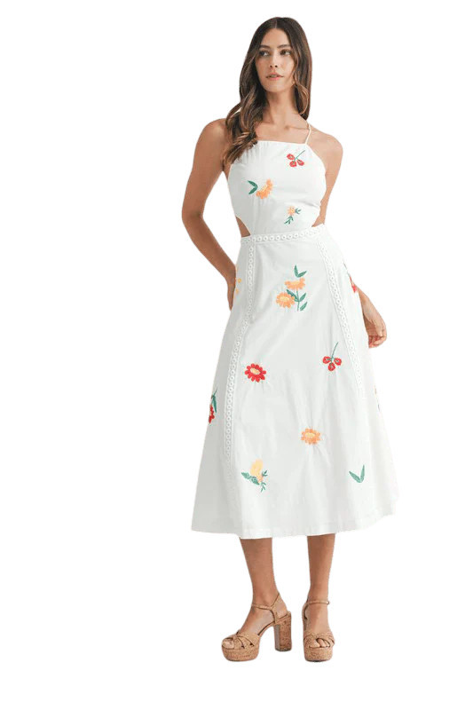 White embroidered open back dress | Mulberry & King