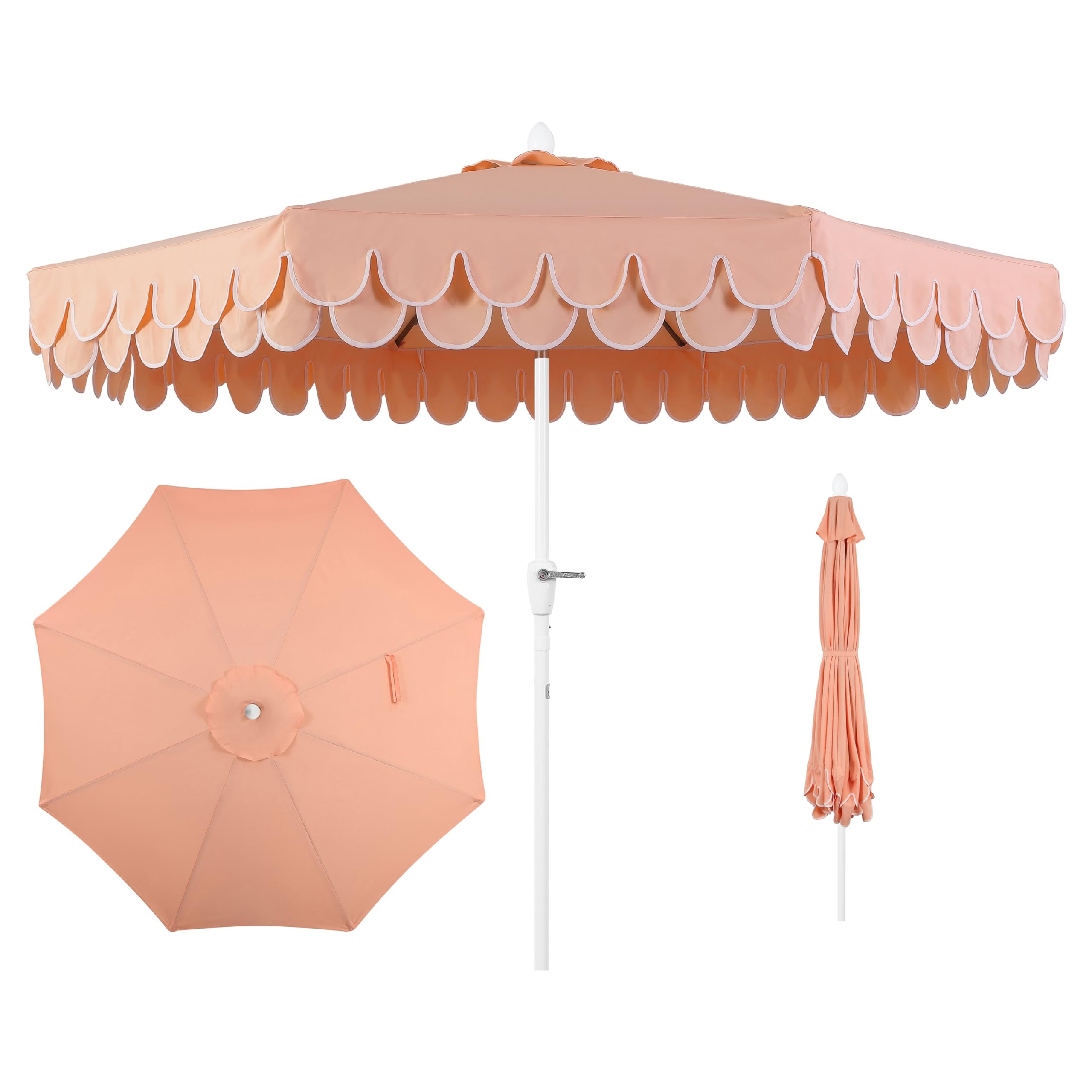 JONATHAN Y UMB1002H Tracy 9 ft. Classic MidCentury Scalloped Fringe Market Patio Umbrella with Au... | Amazon (US)