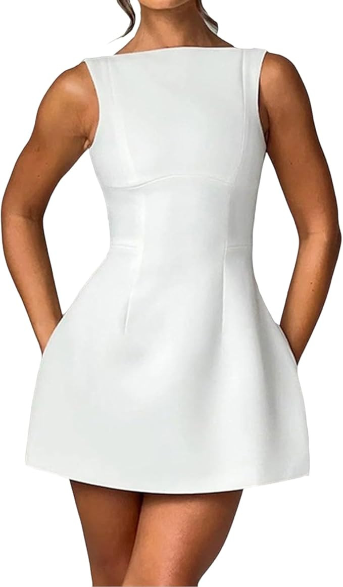 BNGD Women's Backless Vest Basic Dress Sexy Slim Short Dress Sleeveless Open Back Mini Dresses | Amazon (US)